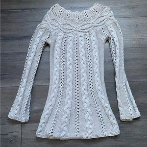 Guess Brand Women's Gray Chunky Cable Knit Long Sleeve Tunic Sweater Size Small
